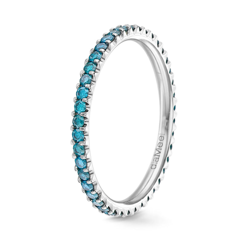 Anillo de diamante azul azur engaste de prestigio 2 puntas - Vuelta completa 1,5 mm / 0,50 quilates
