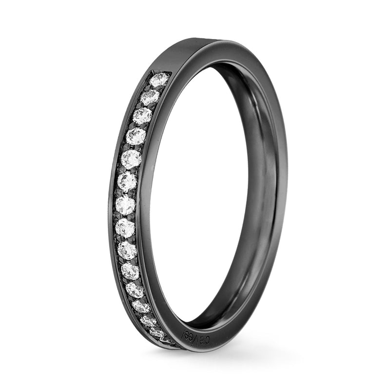 Diamond Wedding Ring Set with 4 grain-rails Black gold - 2/3 circle 1.5 mm / 0.33 carat