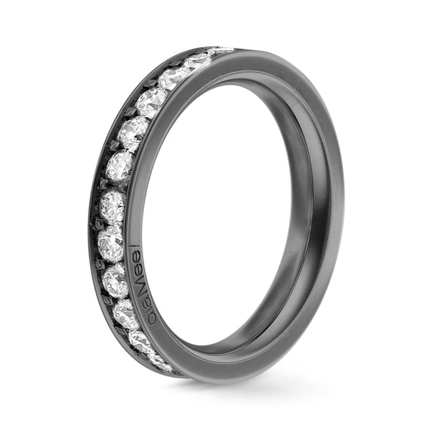 Diamond wedding band 4 grain-rails set - Black gold - Full circle 2.5 mm / 1.5 carat