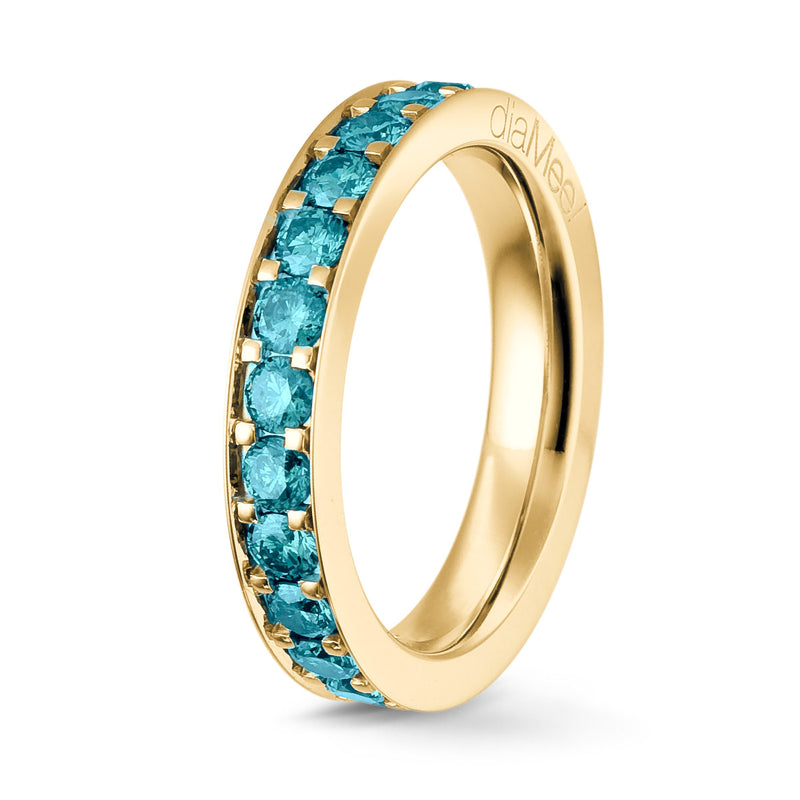 Juego de anillos de diamantes azul celeste con 4 rieles de grano - Vuelta completa 2,5 mm / 1,5 quilates