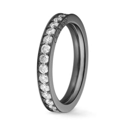 Diamond wedding band 4 grain-rails setting - Black gold - Full circle 2 mm / 1 carat