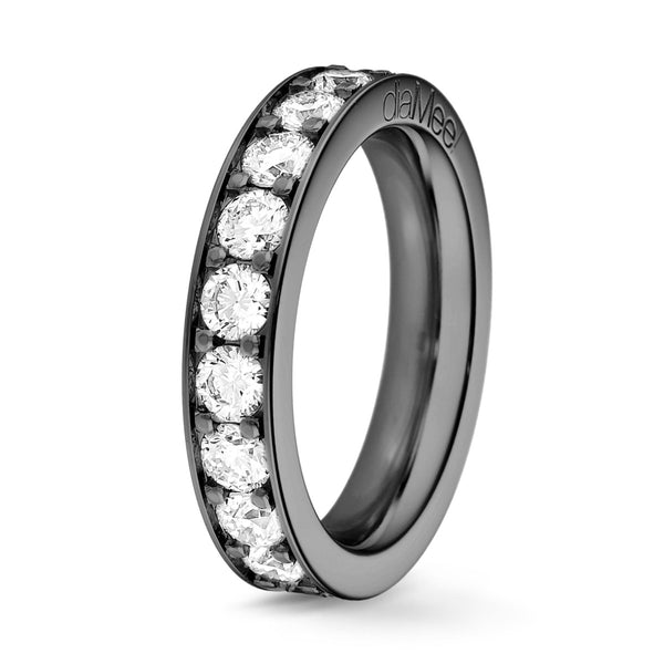 Diamond wedding band 4-grain-rails set - Black gold - Full circle 3.5 mm / 3 carats