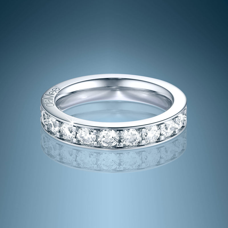 Diamond Wedding Ring Set with 4 grains-rails - Full circle 3.5 mm / 3 carats
