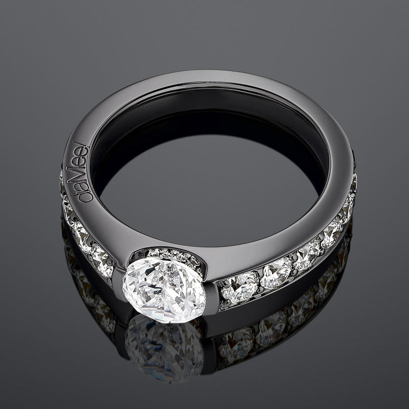 Engagement ring - Black gold - Collection N ° 02 Paving white diamonds